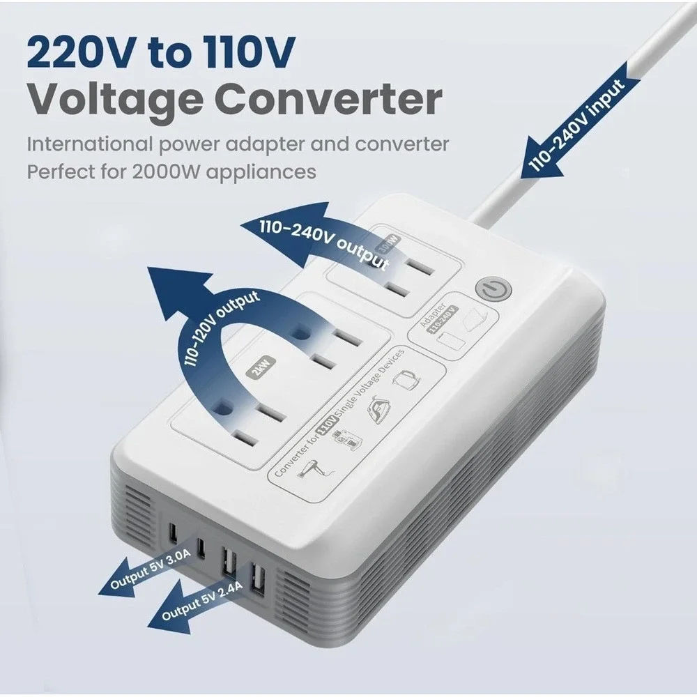 Mapambo AC Voltage Converter 220V to 110V European Travel Adapter